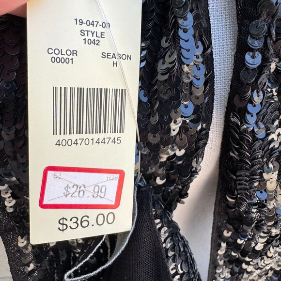 Valerie Stevens Womens Black Glam Party Sequin Mesh Scarf Wrap Belt Tie New OS - Picture 4 of 6